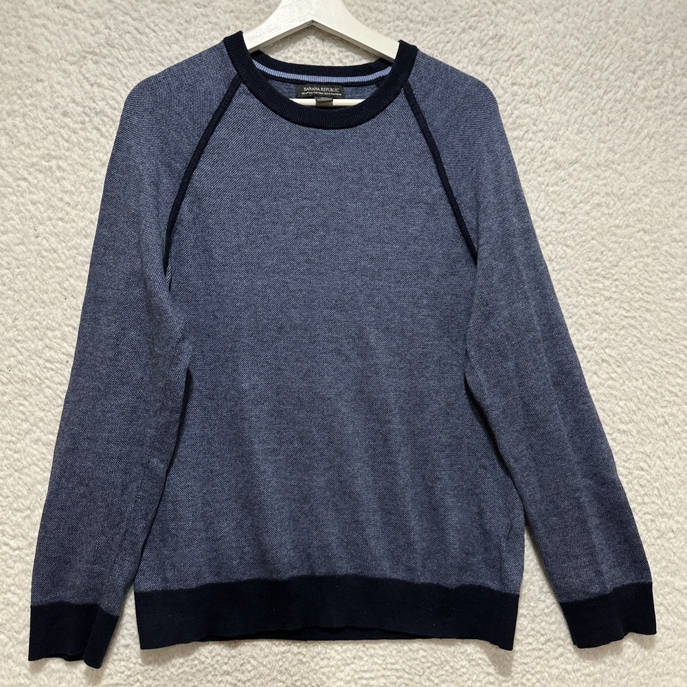 Banana Republic Men's Size M Blue Cotton‎ Cashmere Blend Knit Sweater Crewneck
